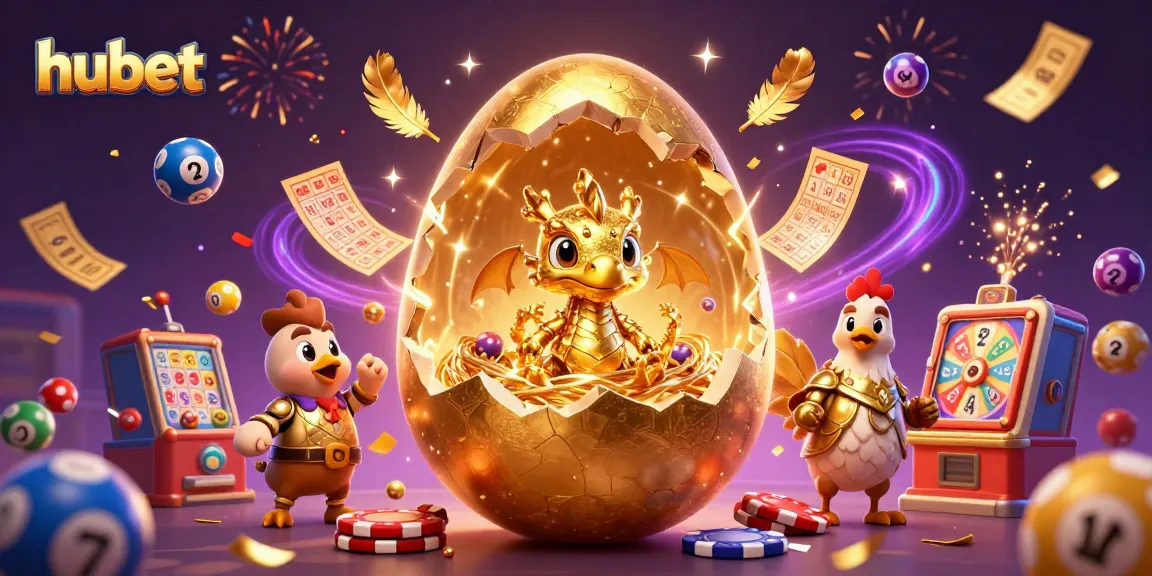 Engage with hubet's vibrant casino scene featuring a golden dragon and colorful lottery elements.