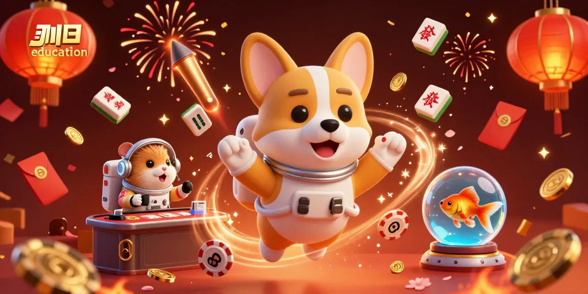 Education in a vibrant casino scene with cartoon characters celebrating wins and gaming
