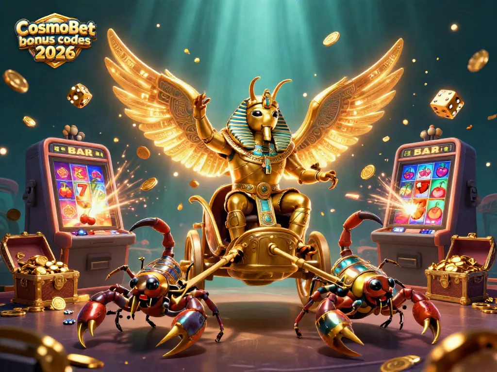 Engaging CosmoBet bonus codes 2026 illustration showcasing vibrant casino elements and exciting characters.