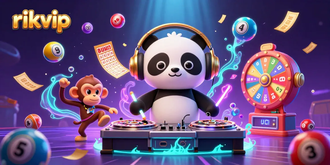 Experience the vibrant world of rikvip with a captivating 3D casino illustration featuring lively characters and dynamic gaming elements.