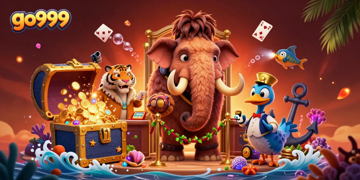Check IDs at the door of go999’s casino with a woolly mammoth bouncer amidst vibrant treasures!