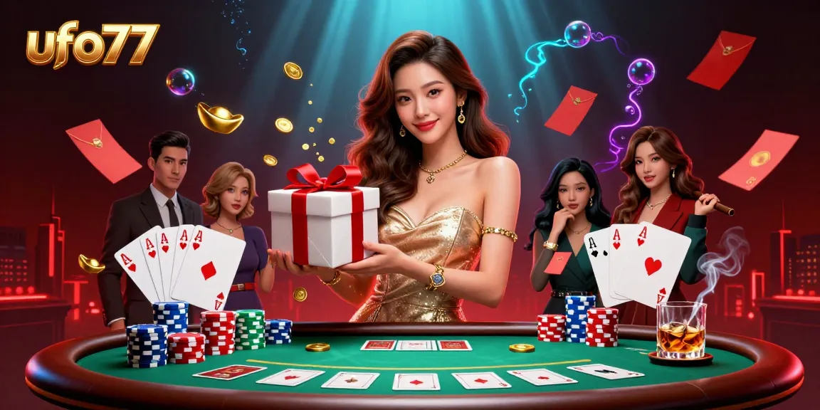 Place bets and win big at ufo77 with vibrant casino-themed action and festive elements.