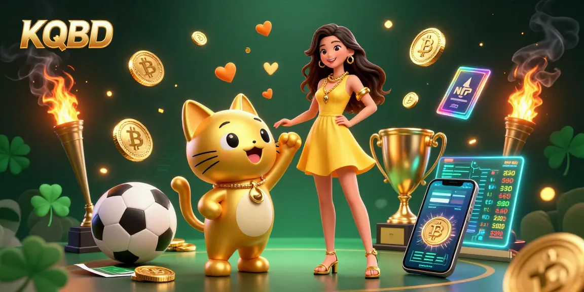 KQBD offers dynamic sports betting visuals with slots, coins, and engaging characters.