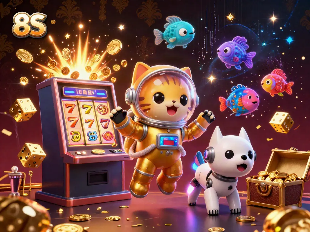 Experience the thrilling jackpot action with 8S in this exciting 3D illustration.