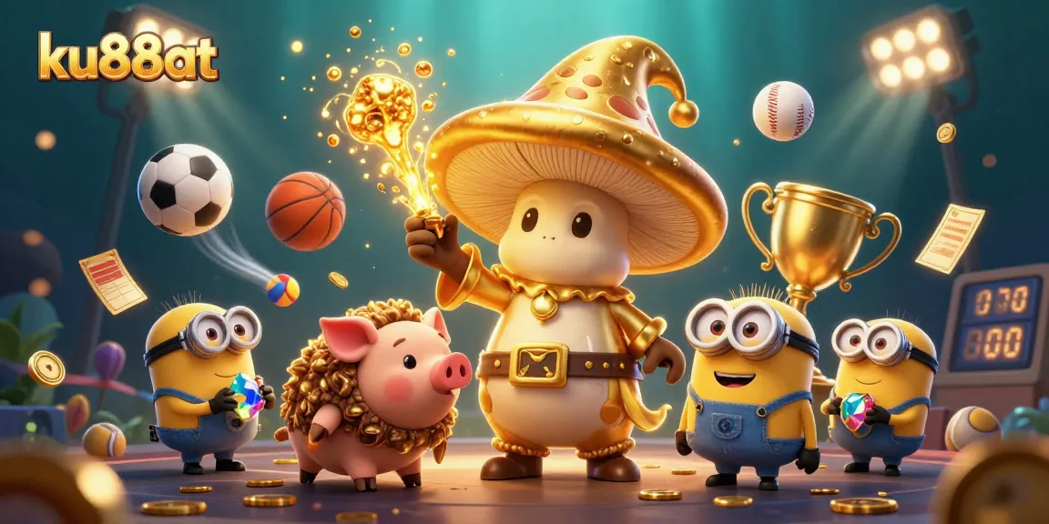 Experience the magic of ku88at with a vibrant illustration of a golden wizard and treasure elements.