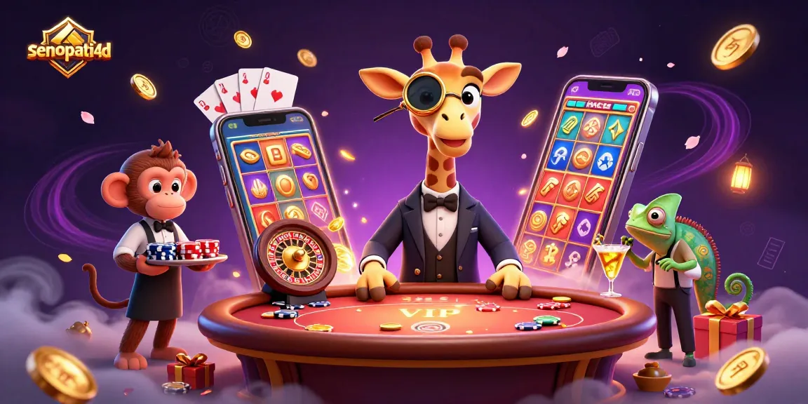Experience the thrill of senopati4d as a giraffe high-roller enjoys gaming with vibrant casino visuals.