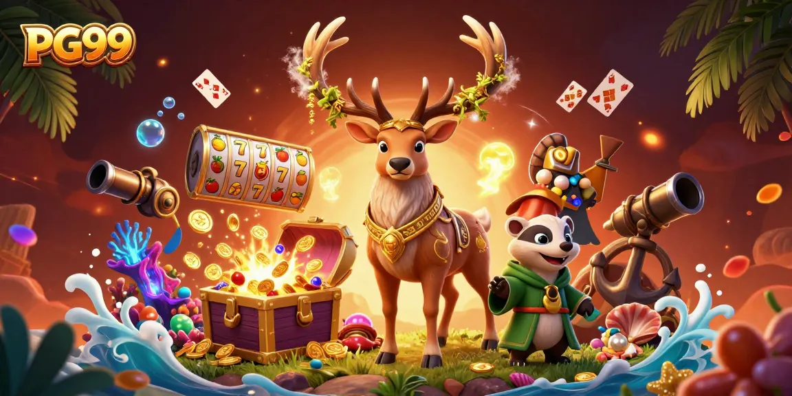 Experience thrilling gameplay with PG99 in a vibrant casino-themed illustration.