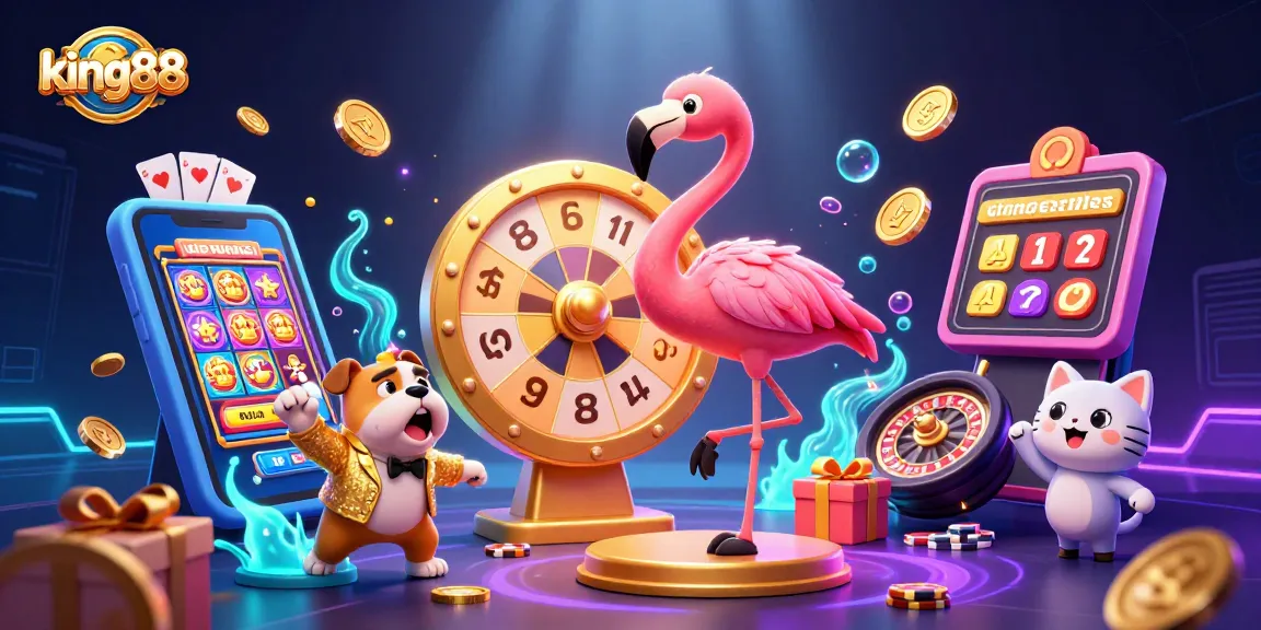 Experience thrilling action at king88 with an exciting game show scene showcasing vibrant slot games and dynamic characters.