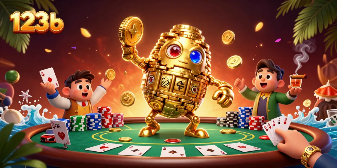Experience thrilling excitement at 123b with a vibrant scene filled with poker action and a golden golem.