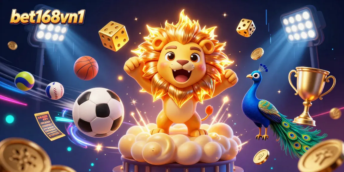 Win big with bet168vn1 in this dynamic 3D casino-themed digital artwork.