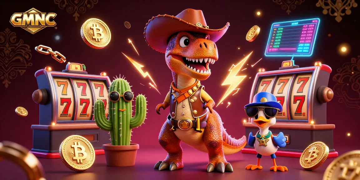 GMNC energizes with vibrant casino adventure featuring a cowboy dinosaur and crypto elements.