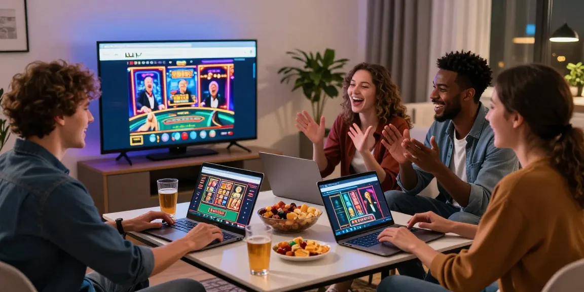Friends enjoying online gambling fun at https://f1686s.com/ during a virtual casino game night.
