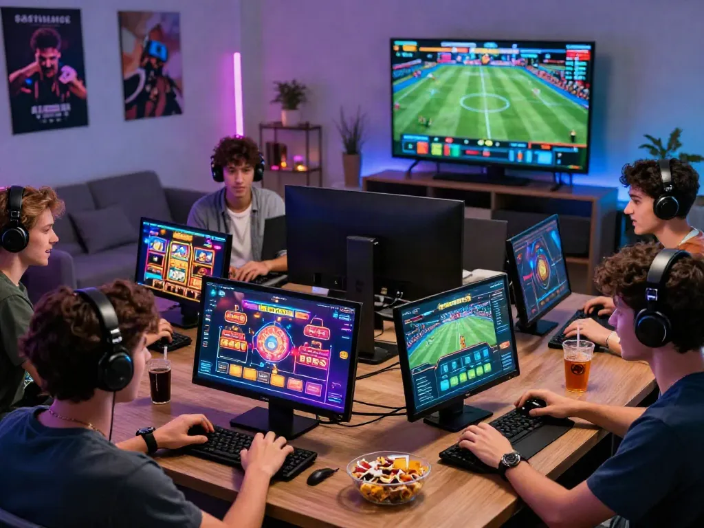Engaged players at 9bet enjoying a vibrant gaming experience with various games and sports betting.