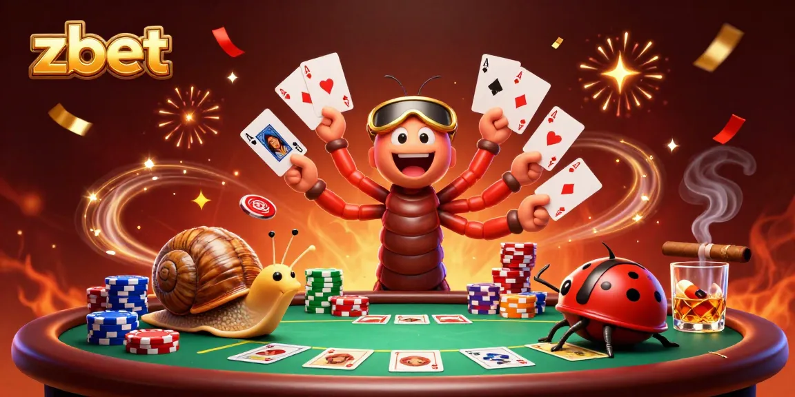Engage with zbet's thrilling casino experience featuring a unique millipede dealer and a high-roller snail.