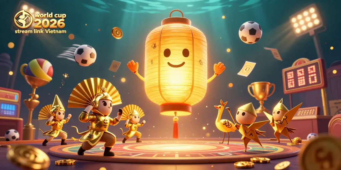 Betting on the World Cup 2026 stream link Vietnam with dynamic sports symbols and golden elements.