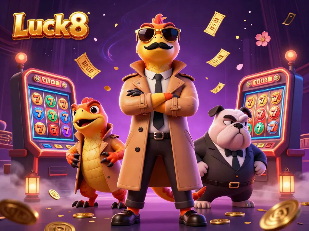Experience the thrill of Luck8 casino with engaging characters and vibrant gaming elements.