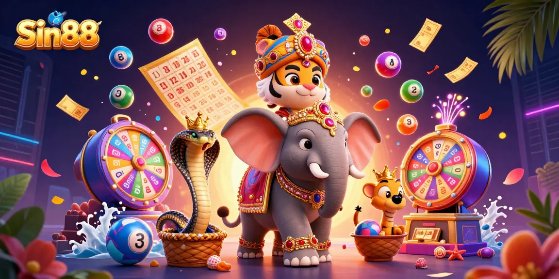 Join the excitement at Sin88 with vibrant lottery elements and a majestic character scene.