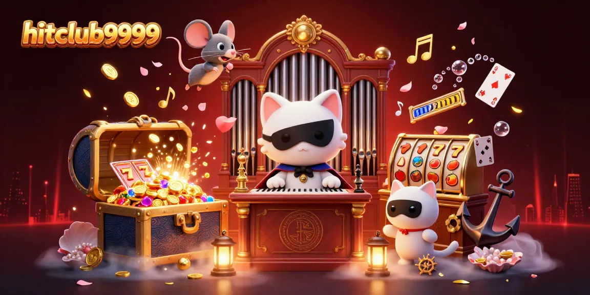 Win big at hitclub9999 with vibrant gaming illustrations of slot reels, golden treasures, and thrilling casino action.