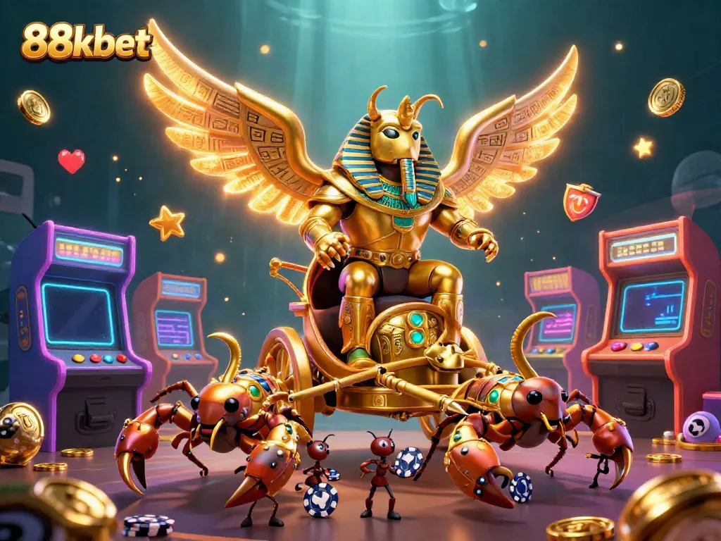 Engage with 88kbet in a vibrant 3D casino scene of epic gambling adventures.