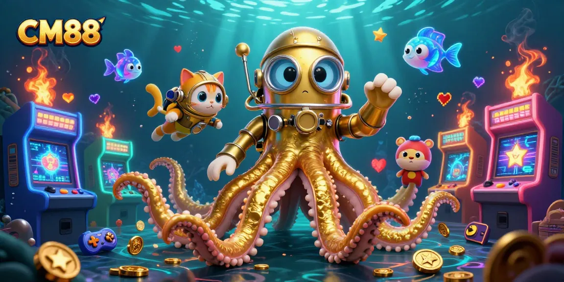 Engage in thrilling gameplay with CM88, featuring a kraken, diving cat, and arcade elements.