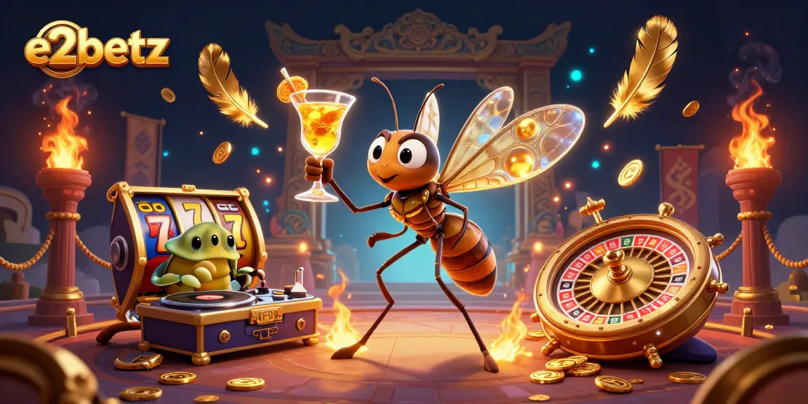 Experience excitement with e2betz casino mascot as vibrant characters spin in a gambling adventure.