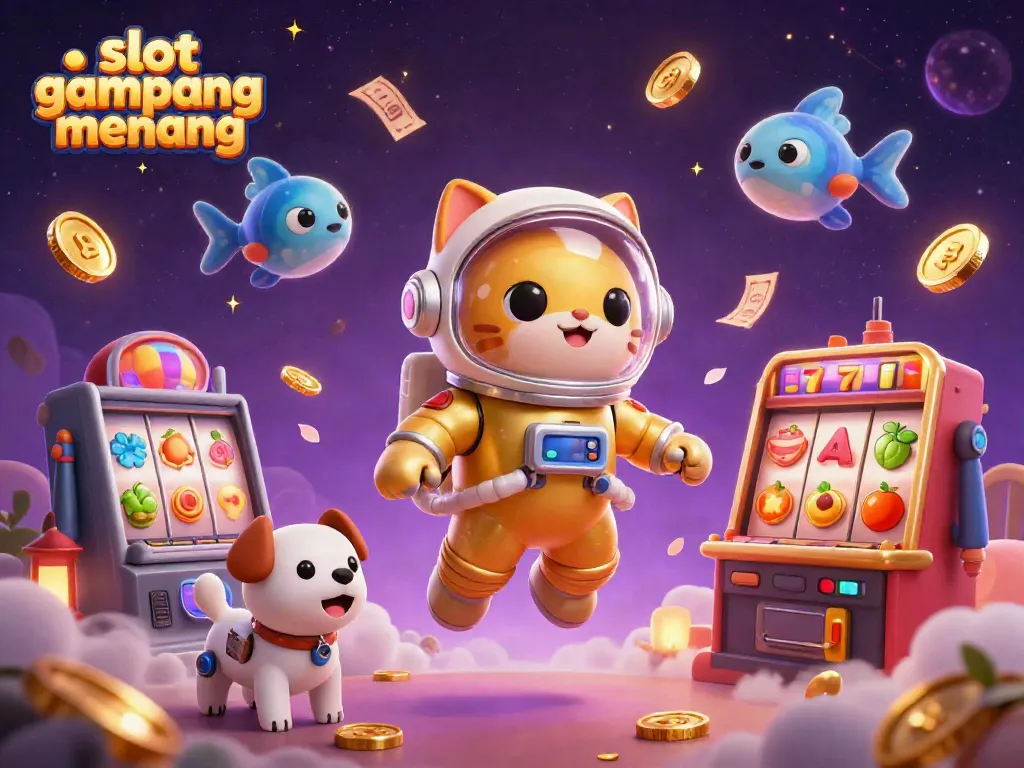 Experience high excitement with slot gampang menang as a cartoon astronaut cat and robot dog explore cosmic jackpot adventures.
