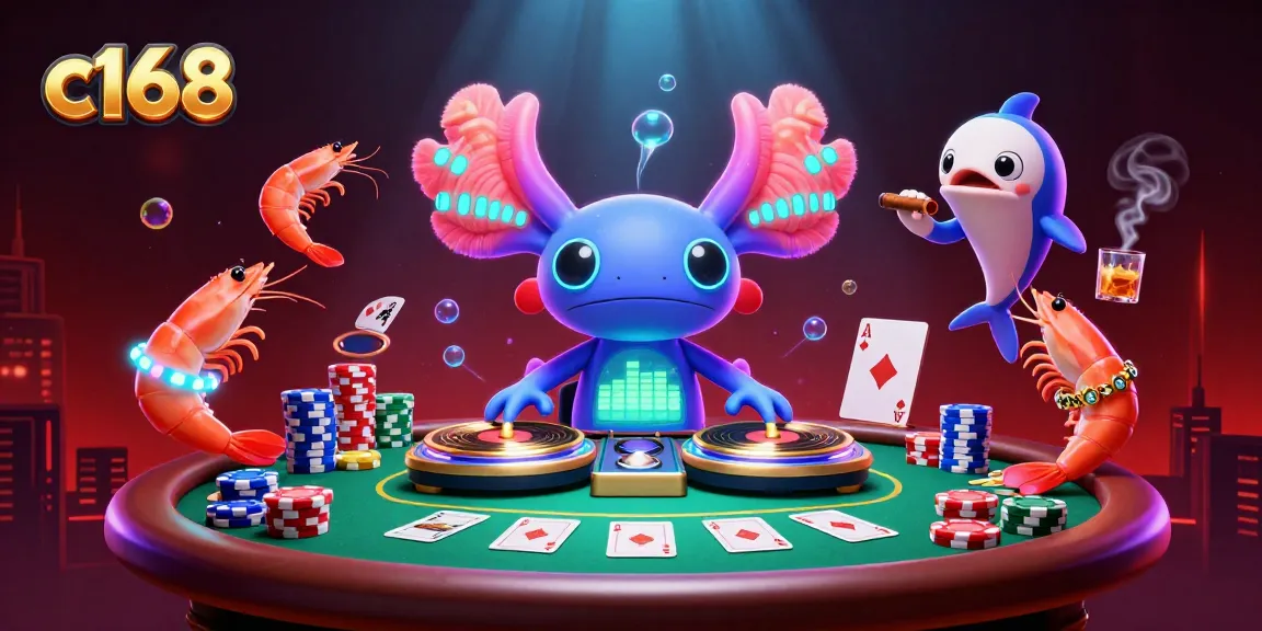 Experience thrilling gameplay at c168 with vibrant characters and poker elements in a lively casino scene.