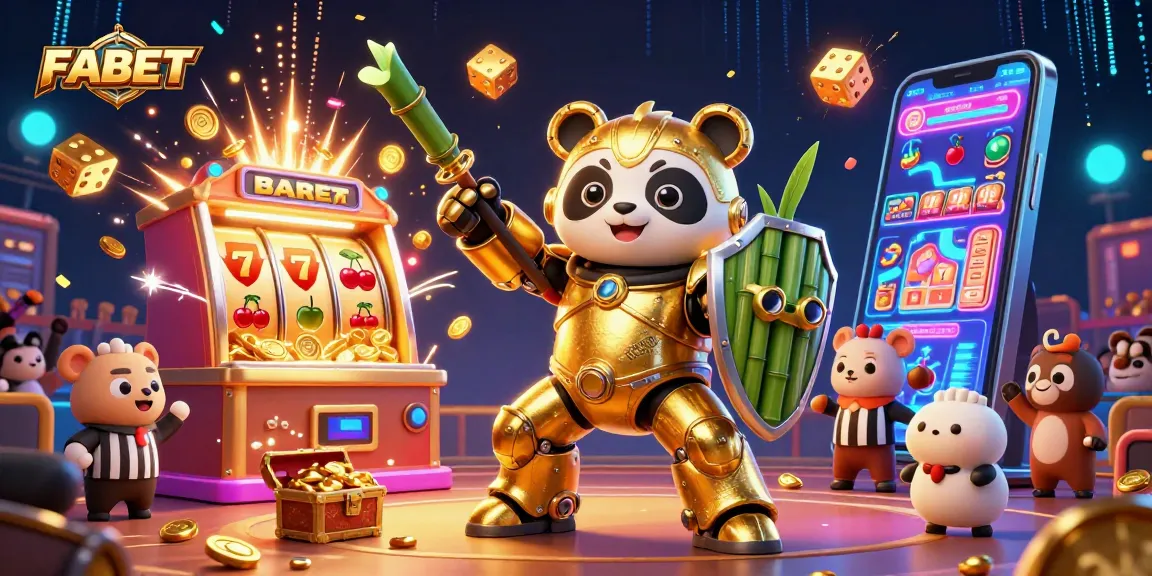 FABET players engage in exciting casino action with a dynamic 3D illustration featuring vibrant game elements.