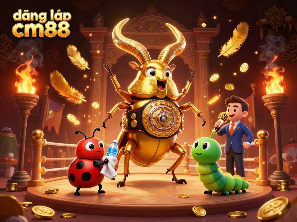 Engage with the action of đăng nhập cm88 in this dynamic casino illustration featuring a giant stag beetle boxing.