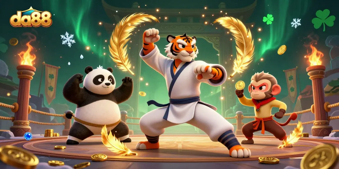 Experience thrilling action with da88 as a kung fu tiger master trains in a vibrant casino arena.