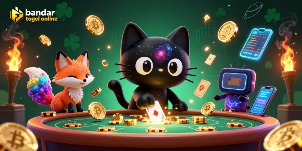 Engage in bandar togel online with a vibrant cosmic casino scene attracting winnings and excitement.