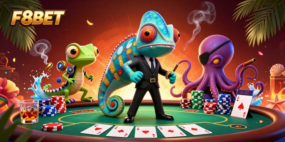 Experience the excitement of F8BET with this vibrant poker scene featuring animated characters.