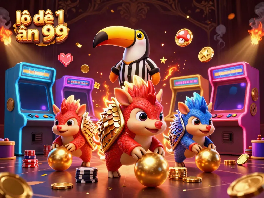 Experience thrilling lô đề 1 ăn 99 gameplay with vibrant pangolins and golden casino elements.