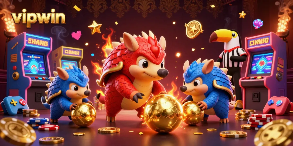 Engage in thrilling games with vipwin, showcased through rival pangolins in vibrant casino action.