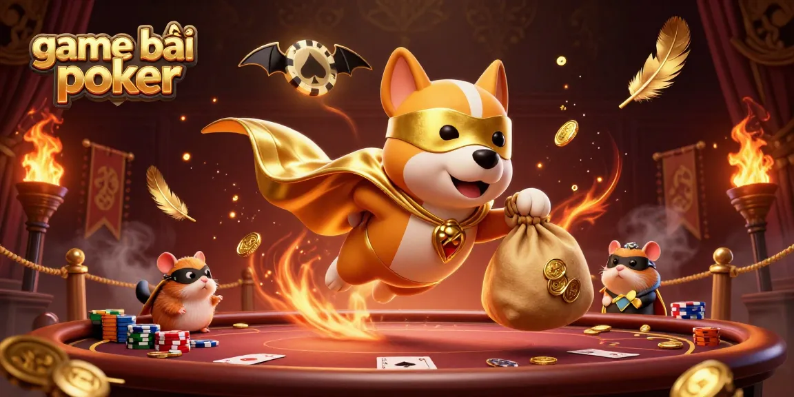 Engage in thrilling game bài poker action with dynamic characters and rich casino elements surrounding them.