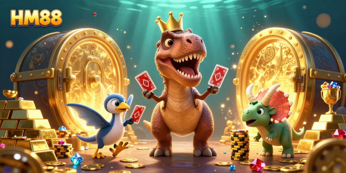 HM88 brings casino excitement to life with playful dinosaurs in a vibrant 3D scene.