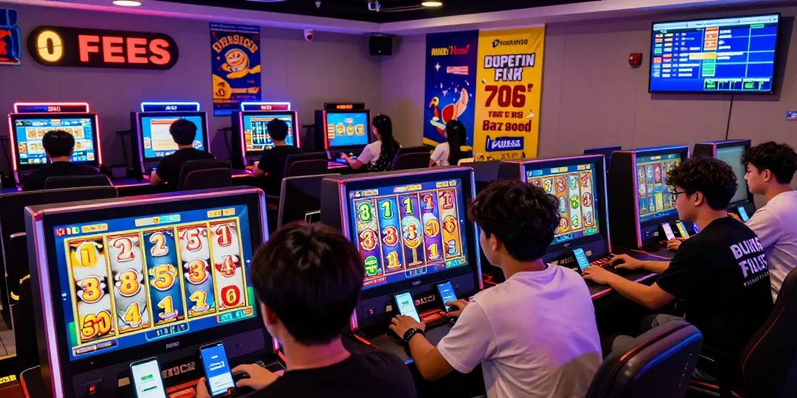 Join the thrilling gaming experience with depo pulsa 10k tanpa potongan, featuring players enjoying vibrant slot games without extra fees.
