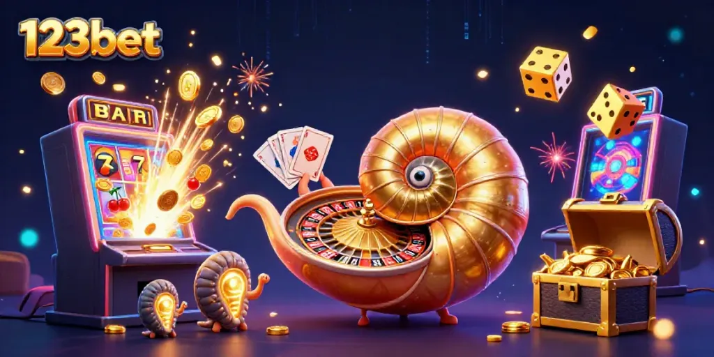 Engage with 123bet's casino thrill through a vibrant illustration of a dynamic game scene.