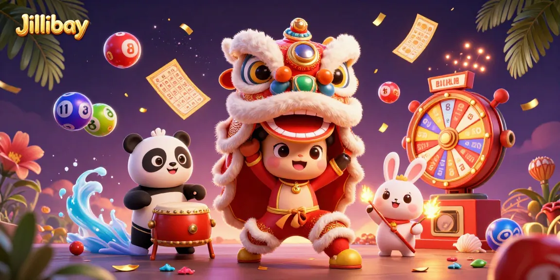 Experience Jilibay's lively lottery scene with festive characters and dynamic gaming elements.