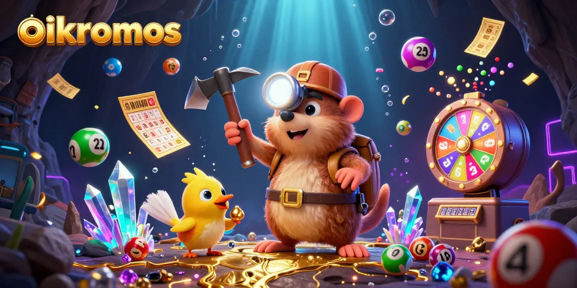 Experience thrilling gaming fun at oikonomos with a vibrant 3D treasure hunt illustration.