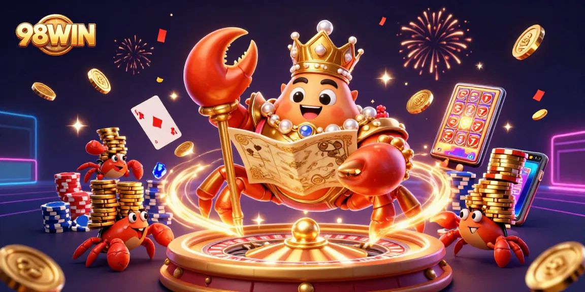 Join the excitement at 98WIN as the crab emperor leads a treasure-filled casino adventure!