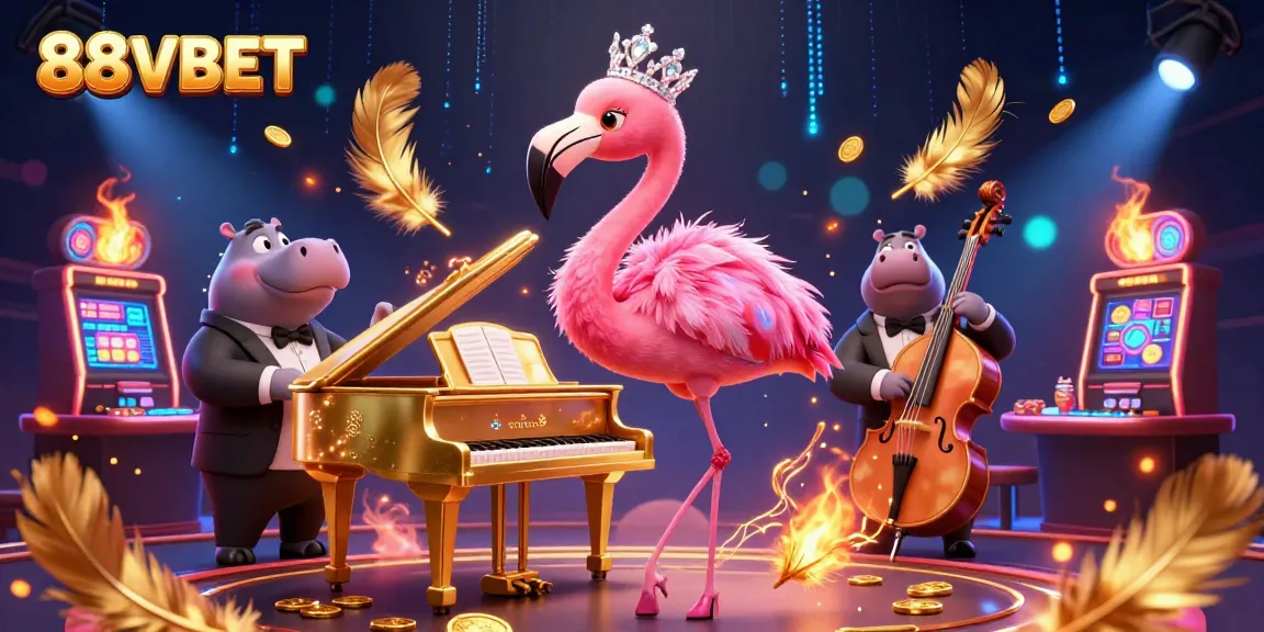 Engage in thrilling gameplay with 88VBET at a vibrant casino scene featuring animated entertainers.
