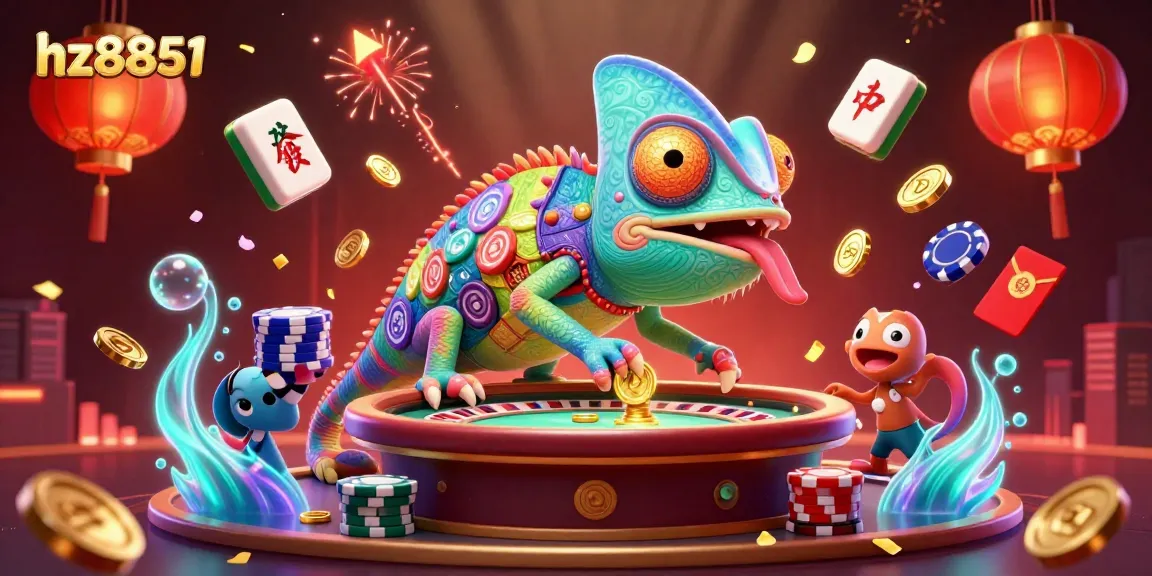 Experience the thrill at hz8851 with a vibrant casino scene featuring colorful characters and game elements.