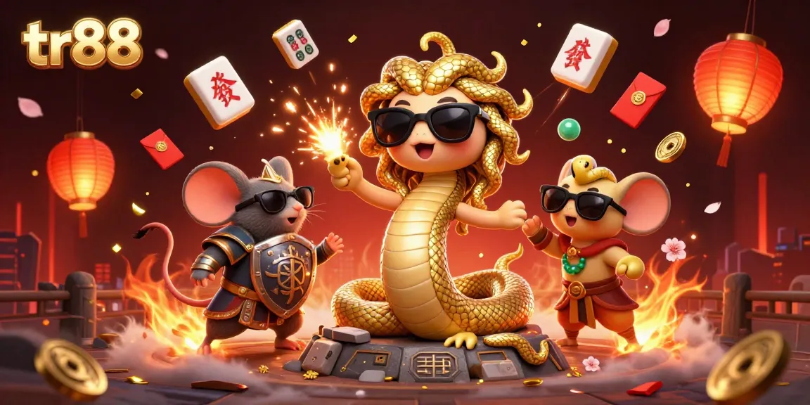 Engage in exciting cockfighting action with tr88's vibrant 3D illustration of friendly Medusa and warrior
