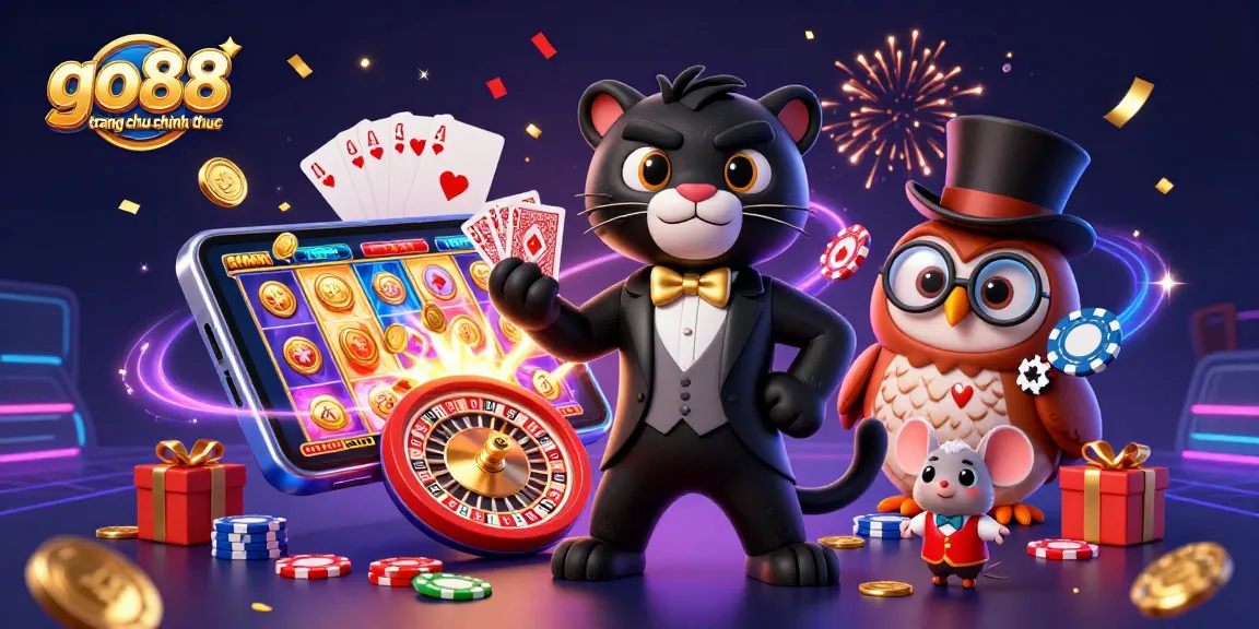 Engage with go88 trang chu chinh thuc through a vibrant casino scene featuring a stylish panther and friends.