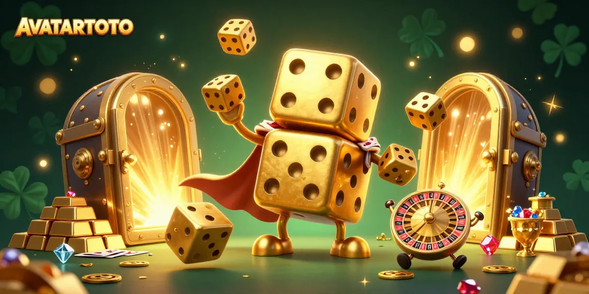 Experience winning with AVATARTOTO's dynamic casino gaming scene featuring golden dice and treasures.