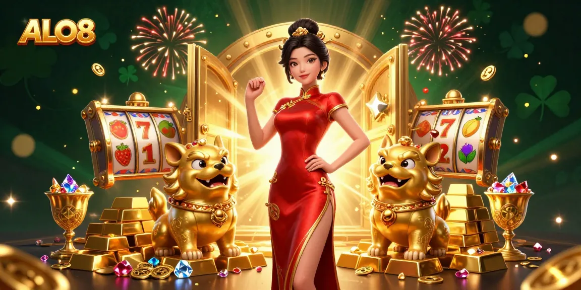 Experience ALO8's thrilling slots with an engaging illustration of fortune and glamour.