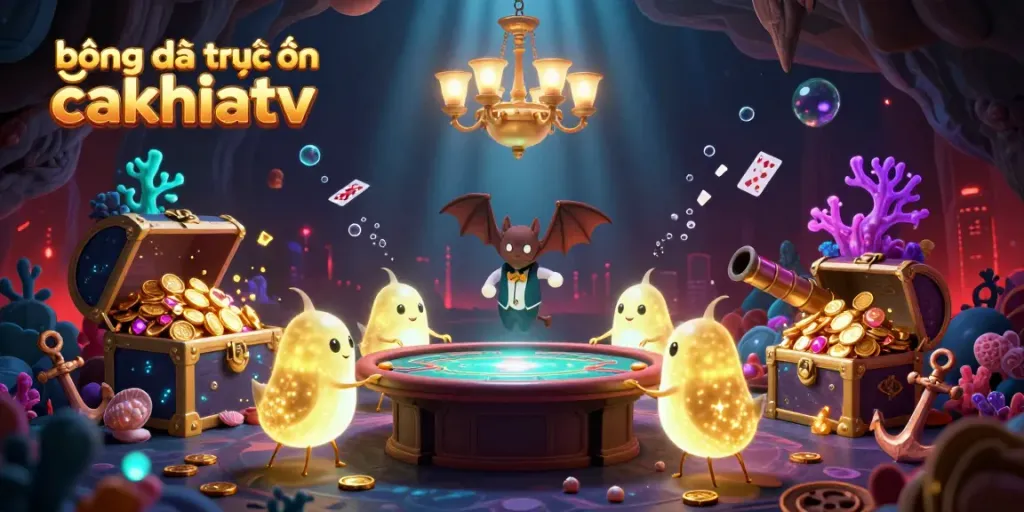 Experience the thrilling action of bóng đá trực tuyến cakhiatv in a vibrant, illuminated cave casino, featuring dynamic gameplay elements.