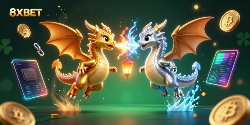 Bet on 8XBET and enjoy a thrilling gaming experience with dragons and vibrant crypto coins.