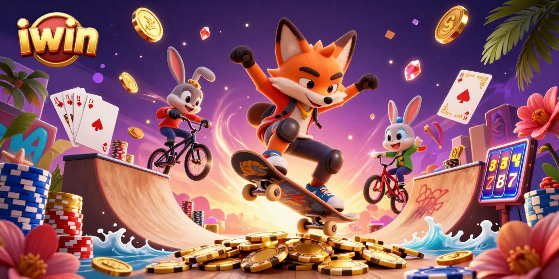 iwin ignites excitement with a lively 3D casino scene featuring gaming characters and vibrant elements.
